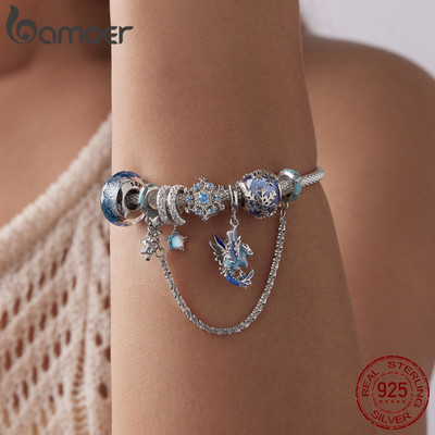 Charm bông tuyết bạc S925 Bamoer | Hạt xanh Icy cho DIY vòng tay | Quà Giáng sinh dành cho nữ