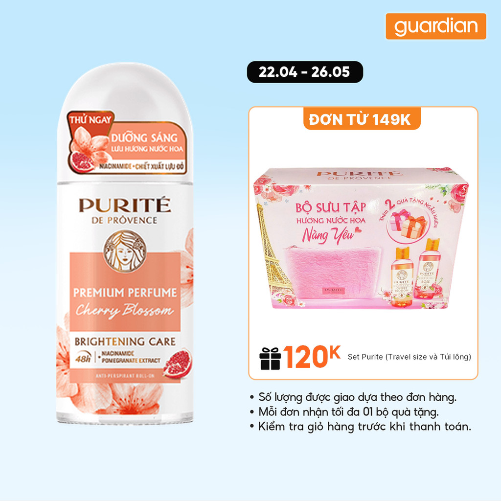 [Gift Quấn Kèm Ngẫu Nhiên] Lăn Khử Mùi Purite Dưỡng Sáng Da 50ml Tặng Sữa Tắm 60ml