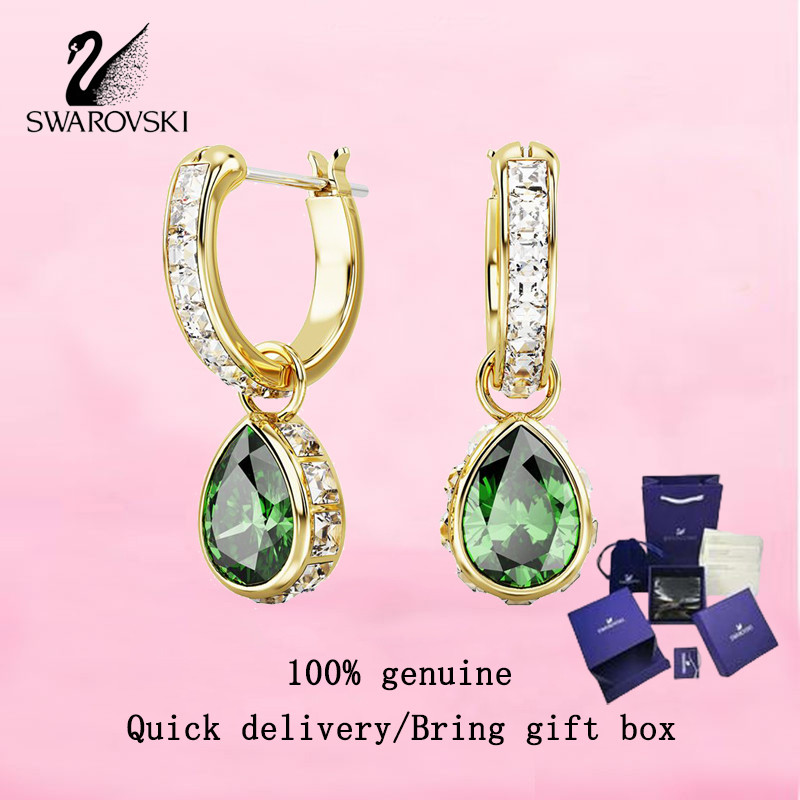 Swarovski  Women's fashion earrings Gold plated Pear-shaped, green crystal gemstones 5662922 Chroma 