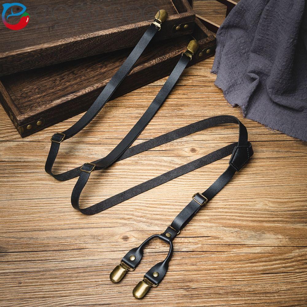 JESTINE Suspenders Nam, Dây Treo Da Đen 1.5cm, Kẹp Kim Loại Phong Cách Anh Đơn Giản Chống Trơn Trượt