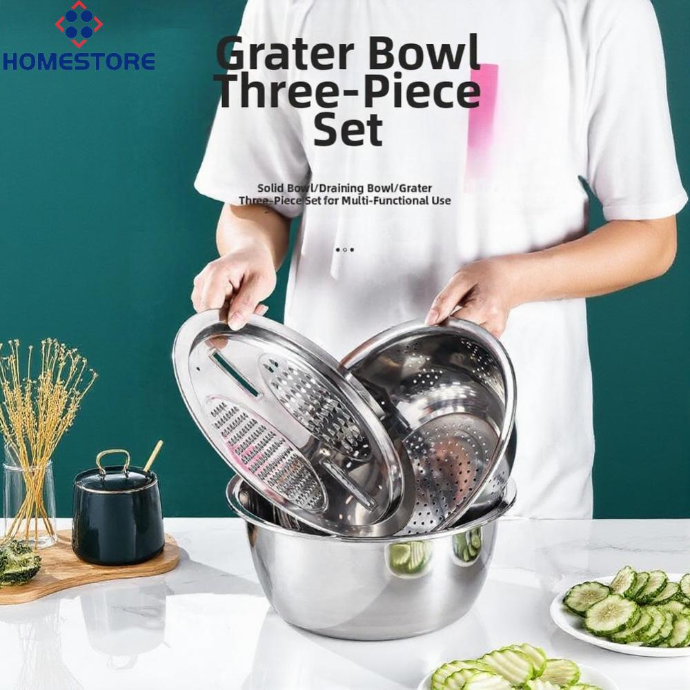 [Homestore]Stainless Steel Basin Strainer Combo Set 24cm 26cm 28cm 30cm for Daily Food Prep