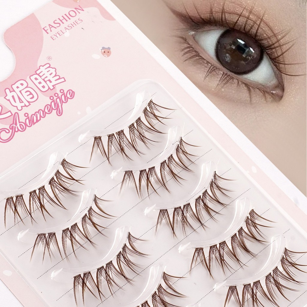 Lông mi giả mắt cáo nâu – Lông mi mắt mèo Wispy, Uốn nhẹ, Dây trong suốt, Vẻ ngoài tự nhiên