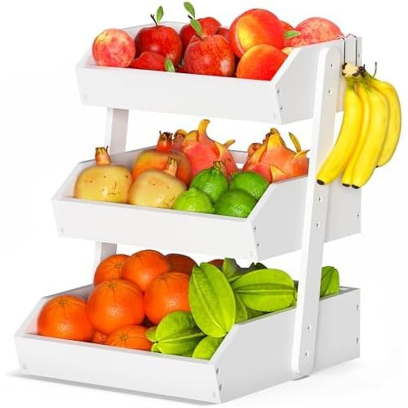 Bamboo Fruit Basket for Kitchen – 3 Tier Fruit Bowl For Kitchen Counter, Large Fruit Holder With 2 B
