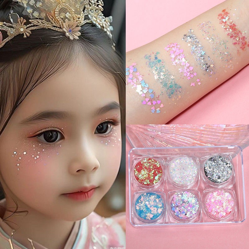 Năm Mới Gel Sáu Mắt Trang Điểm Mặt Kim Sa Lấp Lánh Ngôi Sao Lấp Lánh Keo Jazz Dance Trang Điểm Mặt M