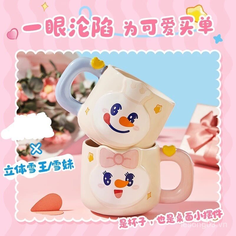 Mixue Ice City Snow King Cặp Cốc Vua Tuyết Cô Gái Phong Cách Cốc Gốm Cốc Cốc Cà Phê Quà Tặng Cốc Nướ