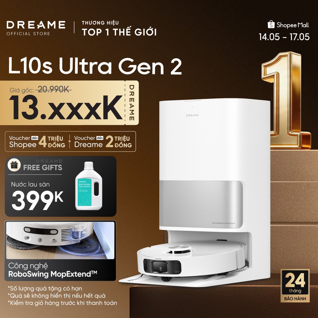 Dreame L10s Ultra Gen 2/L10s Ultra Gen 3 Robot hút bụi thông minh | Giẻ lau xoay mở rộng đến 4cm | B