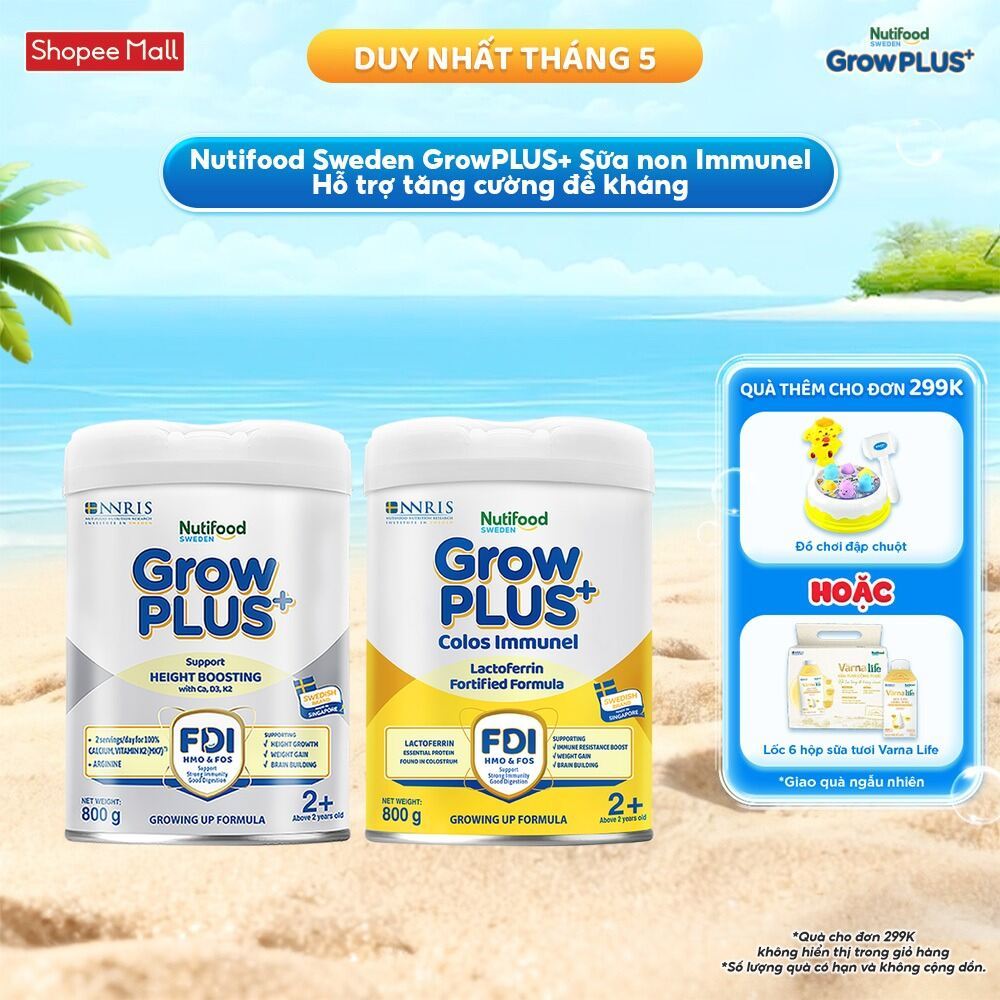 Combo SB NTF Sweden GrowPLUS+ Cao lớn vượt trội (Bạc) & Sữa Non Immunel trên 2 tuổi (2 lon x 800 g) 