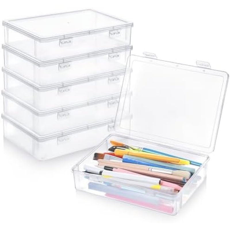 ic Storage Boxes with Lids, 9 x 6.5 x 2 Inch Clear Rectangular Plastic Box Multipurpose Craft Organi