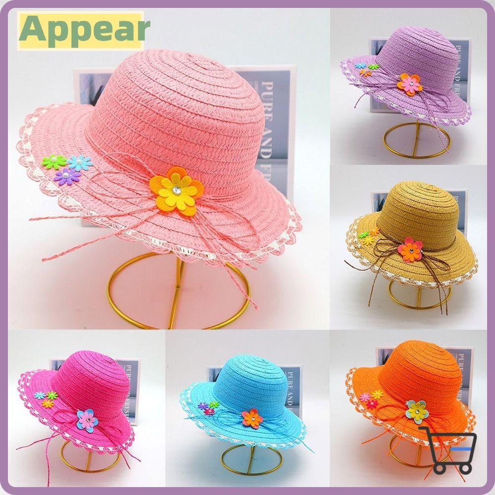 Mũ Rơm APPEAEA, Mũ Chống Nắng Vành Rộng Handmade, Mũ Xô Trang Trí Hoa 3-7Year Ngọt Ngào Đi Biển