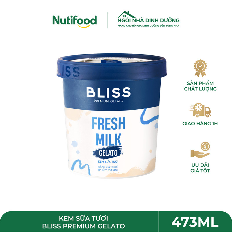 Kem Sữa Tươi 473ml Bliss Premium Gelato – Thơm Dịu, Thanh Mát