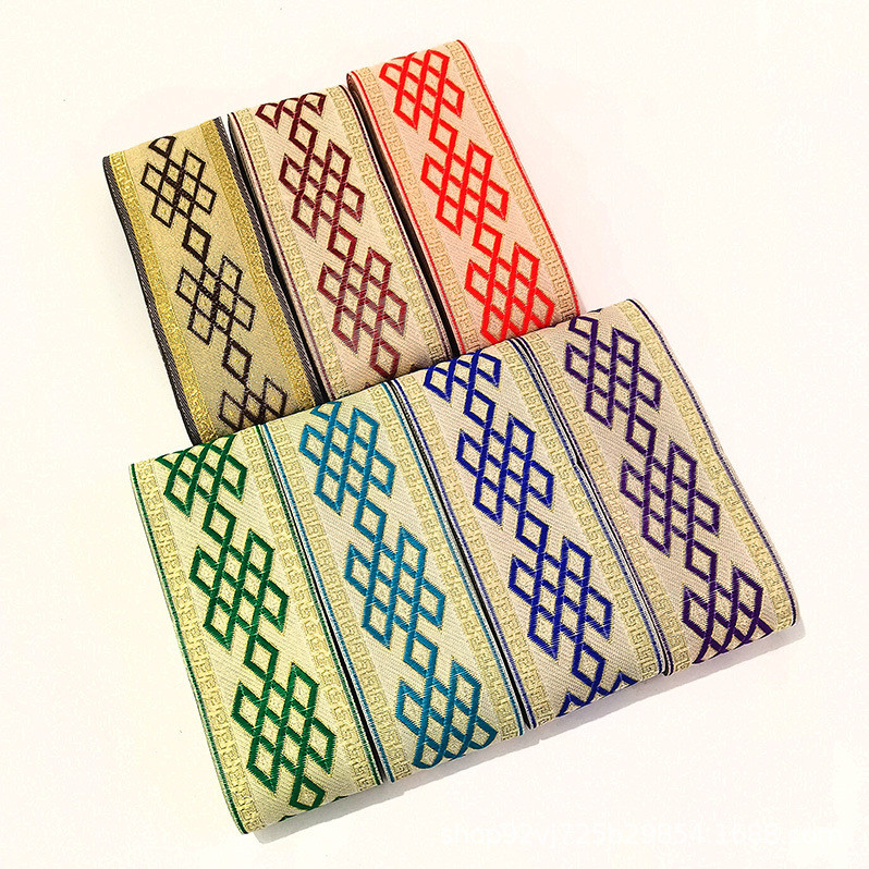 7 yards Hình Học Thêu Jacquard Ruy Băng Dân Tộc Mũ Ren 5cm Chiều Rộng Vải Thảm Thủ Công