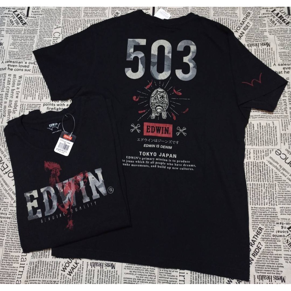 EDWIN 503 Ngụy Trang In Hình Nam Nữ 100% Cotton Cao Cấp Tokyo Nhật Bản Phong Cách Denim Cổ Tròn Tay 