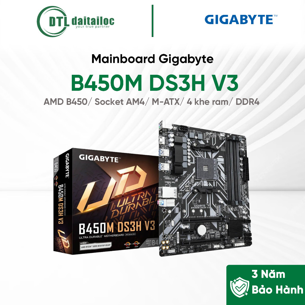 Mainboard Gigabyte B450M DS3H V3 | Chính Hãng | Bảo Hành 3 Năm
