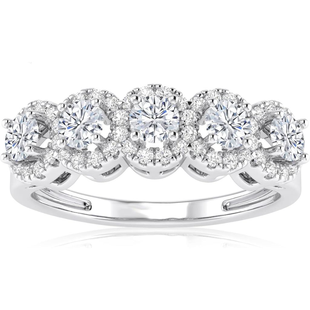 Houston Diamond District 0,75 đến 3 Carat Diamond Five Stone Halo LAB GROWN Diamond Wedding Band Rin