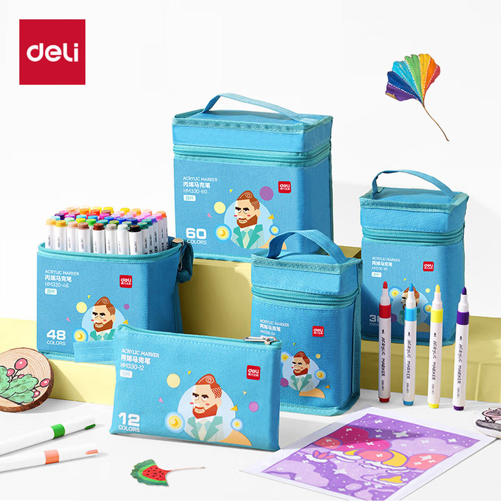 DELI DELI HM330 Acrylic Bút Đánh Dấu 36 Màu Dễ Dàng Grip Thanh Tròn Vải Bagged Trẻ Em Tô Màu Tay Ngh