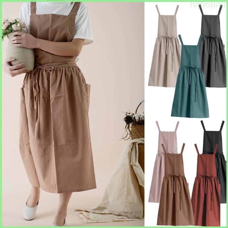 Cotton Linen Apron With Front Pocket Comfortable Breathable Fabric For Cooking