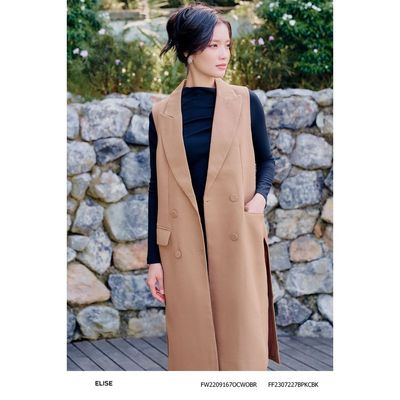 Măng tô dạ nâu sát nách đai sau thiết kế Elise FW2209167OCWOBR