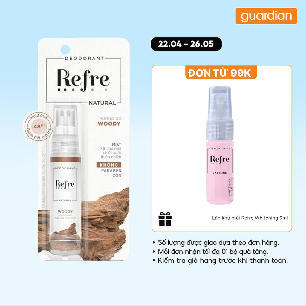 Xịt Khử Mùi Hương Gỗ Natural Woody Refre 30ml