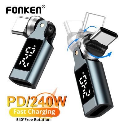 Bộ chuyển đổi sạc nhanh Fonken PD240W Type-C 540° Màn hình kỹ thuật số xoay Bộ chuyển đổi OTG cho máy tính bảng điện thoại