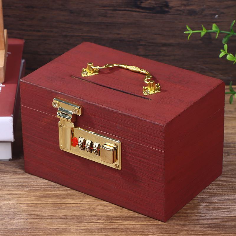 Hộp Gỗ Mật Khẩu Lo Tiết Kiệm Tiền Đồng Xu Hộp Heo Đất Tổ Chức Với Lo Hộp Kho Báu Cho Thẻ Đô La Cents