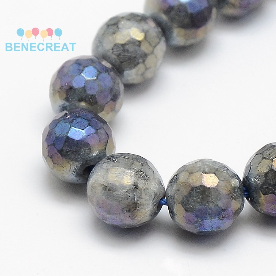 BENECREAT Hạt đá mặt tròn 8mm mạ điện, lỗ 1mm, ~48 hạt/sợi, 15,5 inches