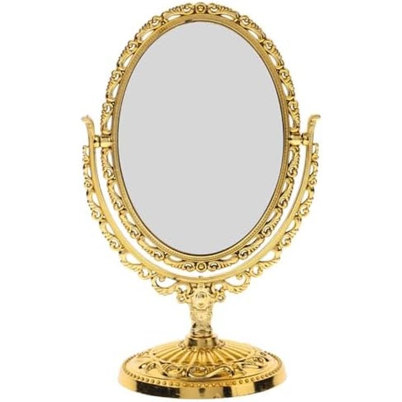 PartyKindom Vintage Desktop Makeup Mirror: Double Sided 360 RotatingTabletop Oval Vanity Mirror for 