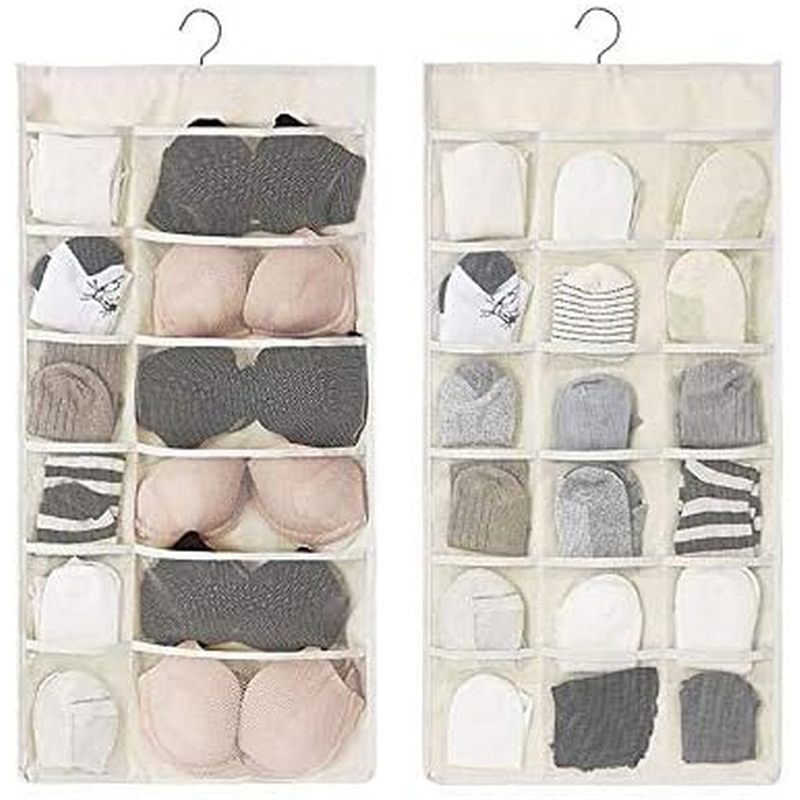 Hanging Organizer with Mesh Pockets & Rotating Metal Hanger,Dual Sided Wall Shelf Wardrobe Storage B