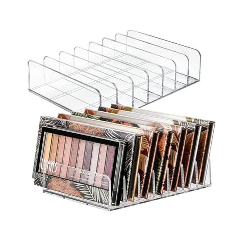 2 Pack Acrylic Eyeshadow Makeup Palette Organizer: Makeup Organizer for Drawer - 7-Section Cosmetic 