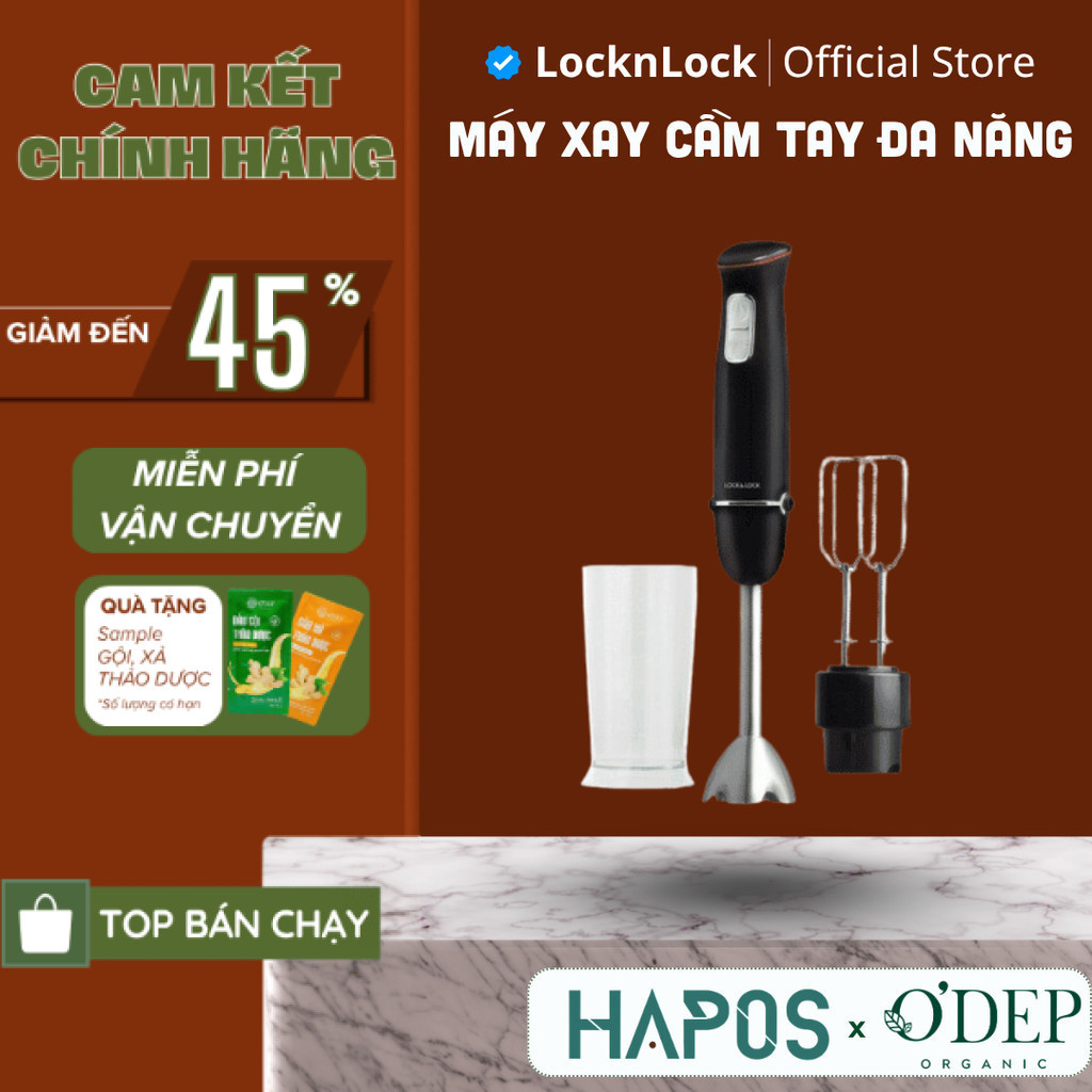 Máy xay cầm tay đa năng LocknLock Chính hãng Multi-purpose 2 in 1 Hand Blender màu đen EJM516BLK - H