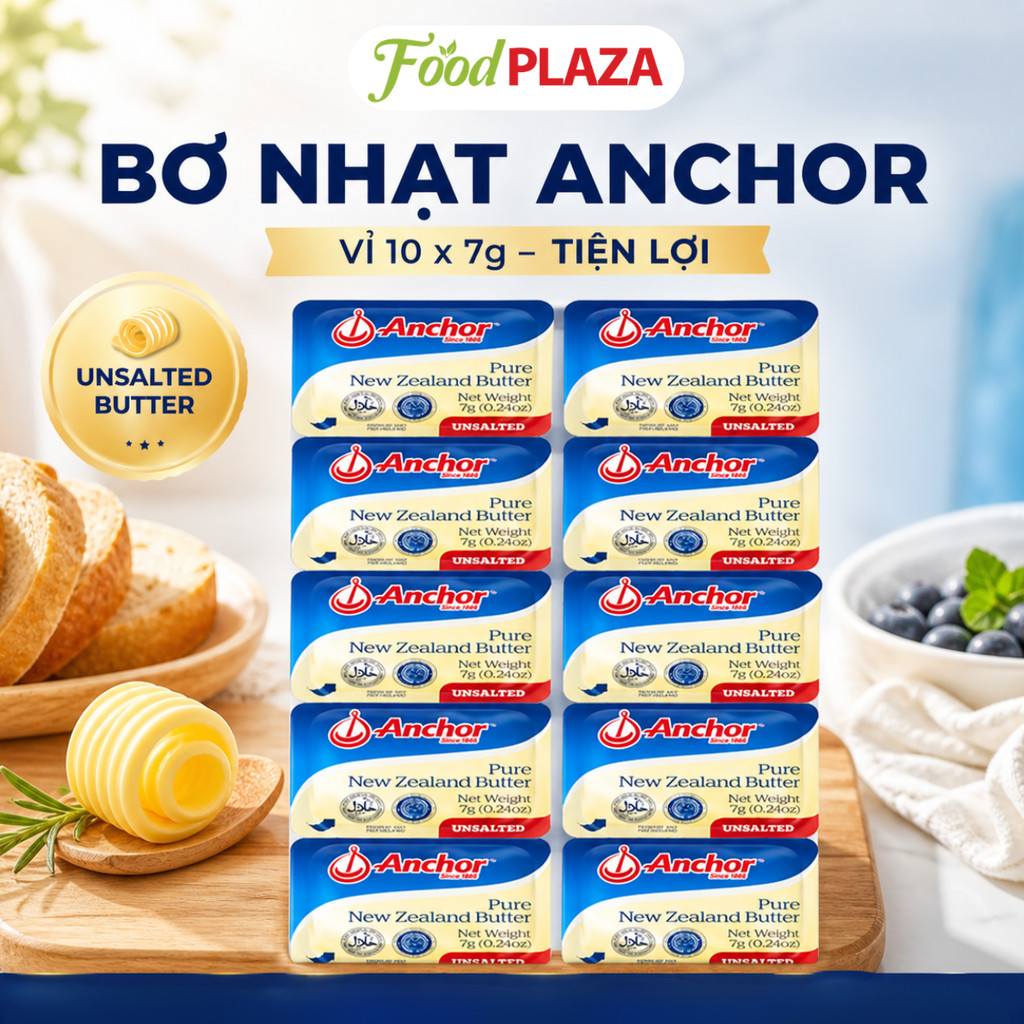 Bơ Nhạt Anchor 10x7g Unsalted Butter Dạng Vỉ Tiện Lợi Dùng Trong Nấu Ăn
