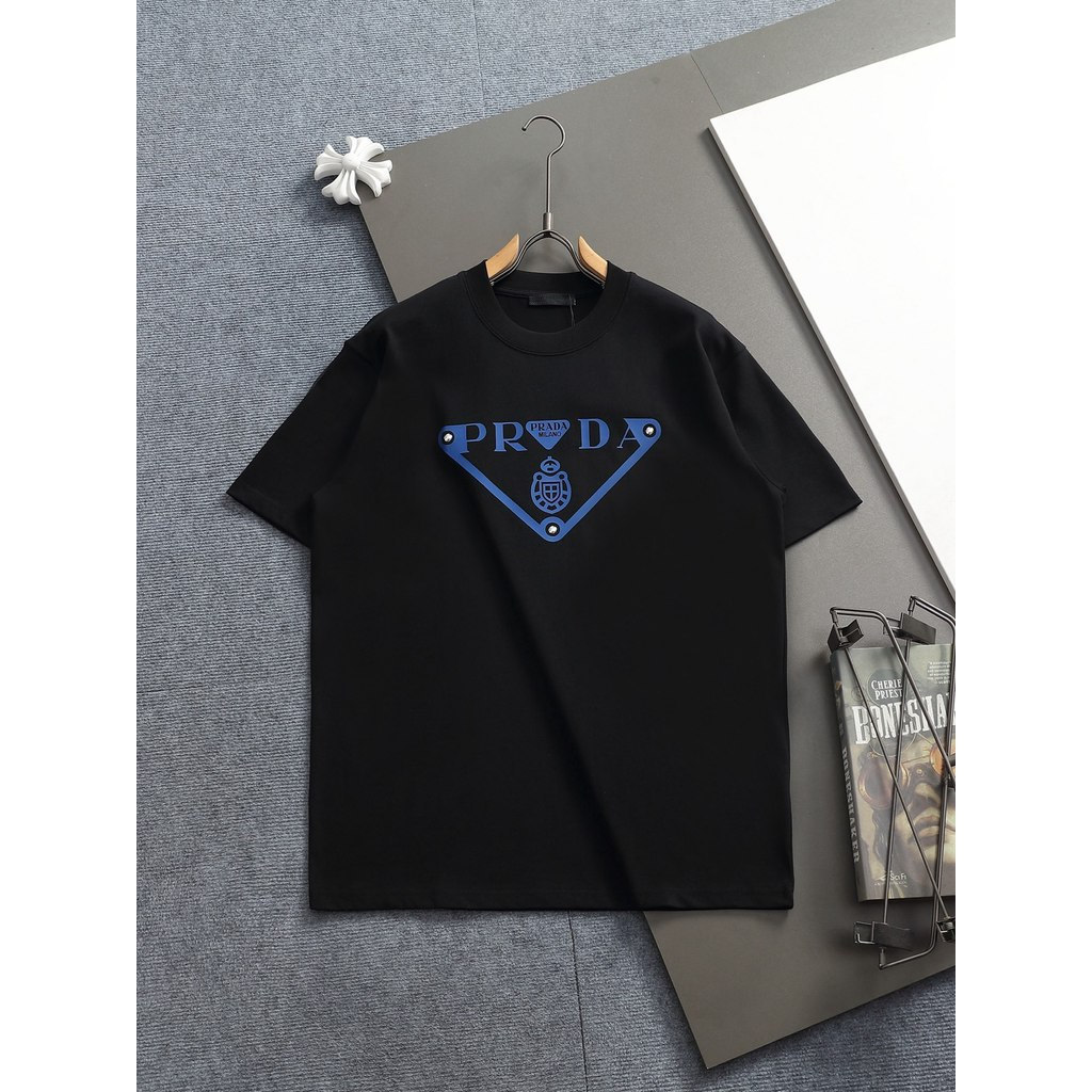 Prada / Prada 2026 Cổ Tròn Cổ Điển Áo Thun Ngắn Tay Nam Nữ Phong Cách Cổ Tròn Slim-Fit Cơ Bản Niche 