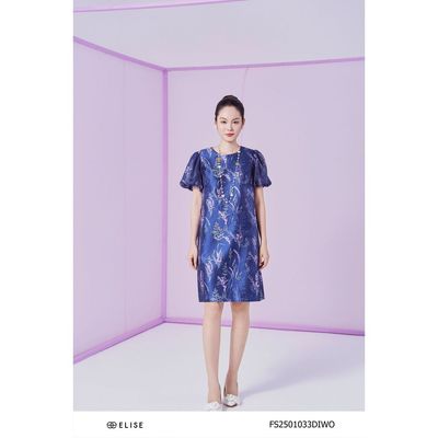 Đầm suông tafta óng lavender tay tơ bồng thiết kế Elise FS2501033DIWOPT