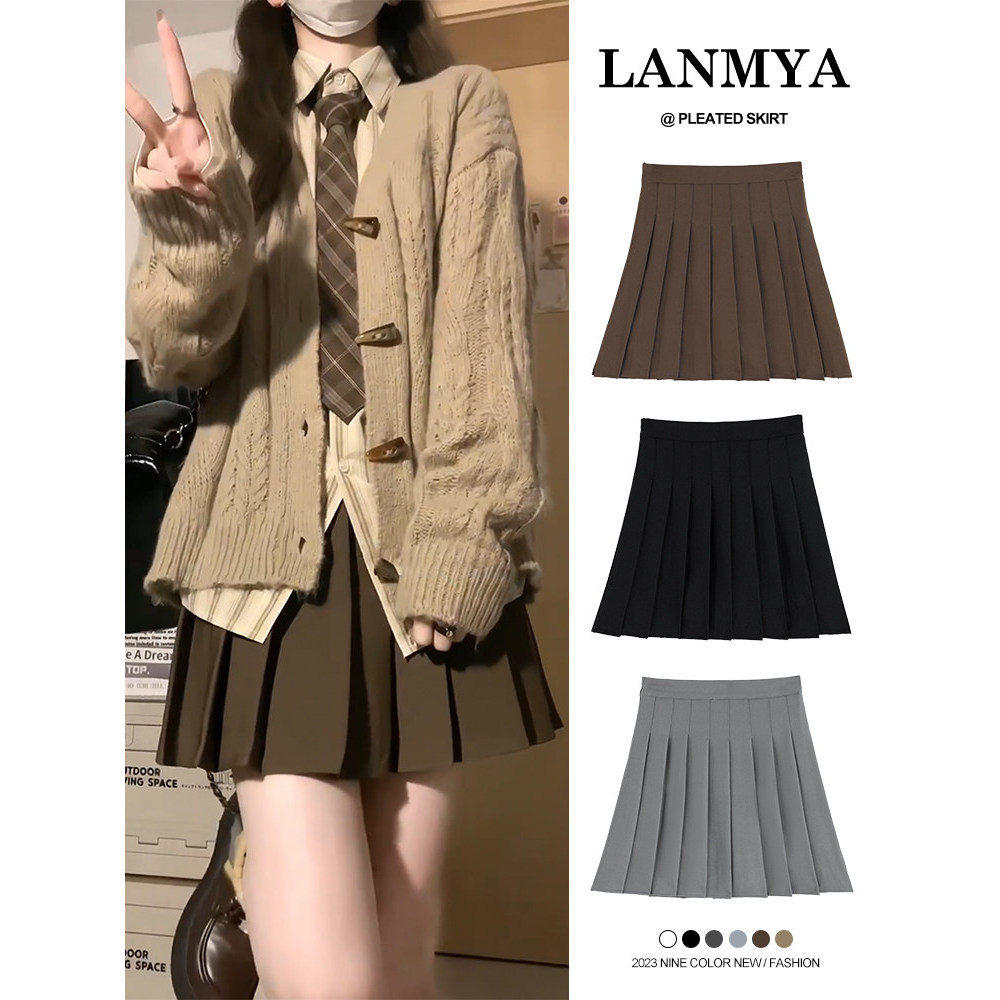 Váy len nhỏ xếp li mùa thu đông Jk Kaki