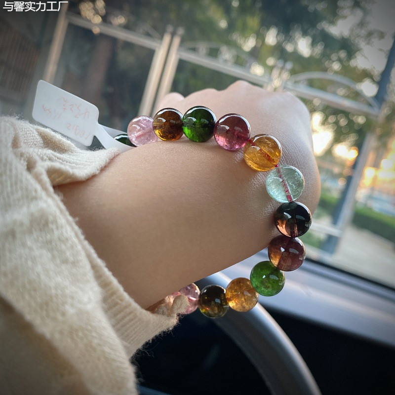 10MM Tự Nhiên Brazil Chất Liệu Cũ Vòng Tay Tourmaline Vòng Hạt Tròn Hạt Hạt Lớn