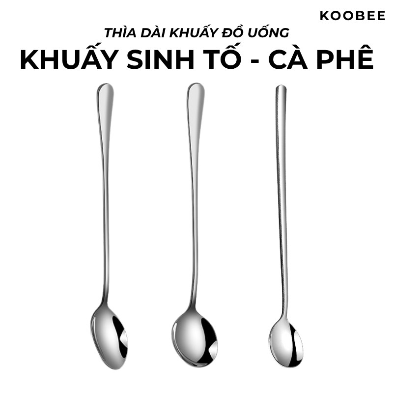 Thìa Inox 304 Cán Dài Pha Chế KOOBEE – Thìa Khuấy Cà Phê, Trà Sữa, Sinh Tố – Nhiều Size, Có Nĩa Cocktail