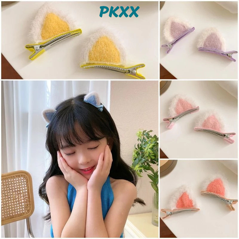 PX Kẹp tai mèo bằng vải lông dễ thương cho bé gái, kẹp tóc lông nhung dễ thương xinh xắn cho nữ E191