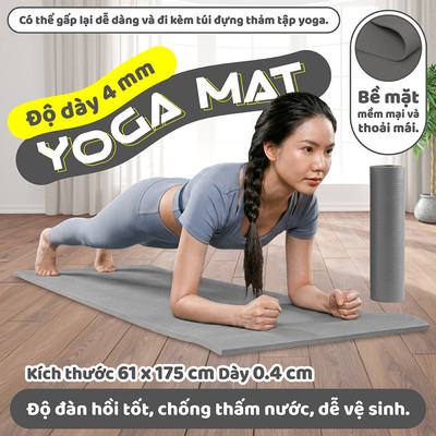 BG-Thảm tập yoga/gym loại dày 4mm TPE siêu bền màu Xám
