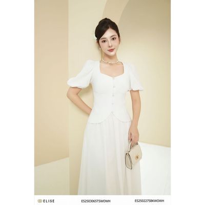 Áo sơ mi thô trắng tay bồng thiết kế Elise ES2503065TSWOWH