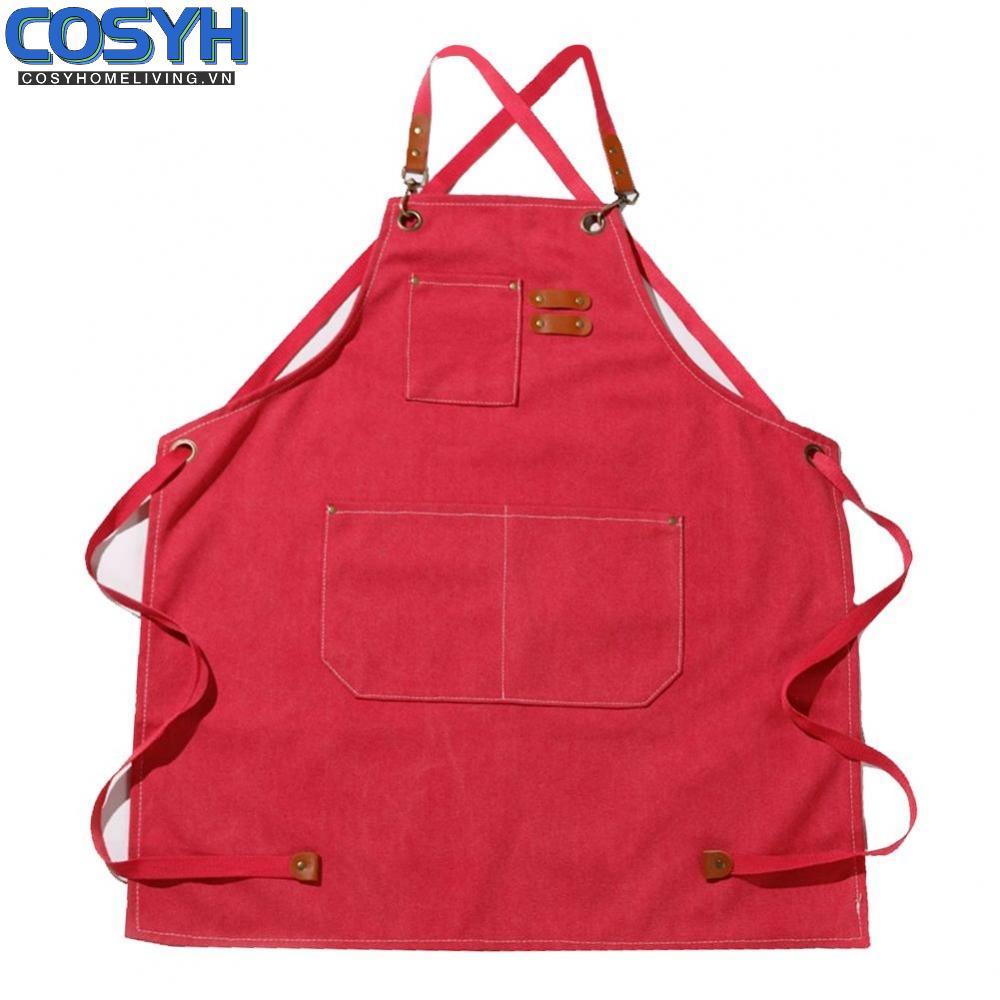 <cosyh>Adjustable Canvas Apron Extensive Coverage Leather Cord Loops Apron For Cooking