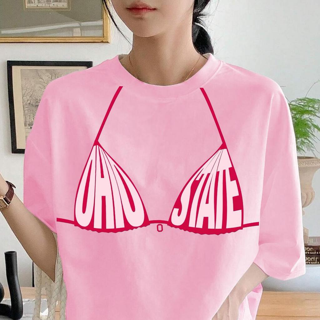 TeeTwoOne Áo Sơ Mi Thời Trang Oversize Cotton Vải 1 Siêu Mềm T "OHIO STATE" Áo Thun Cổ Tròn Hàn Quốc