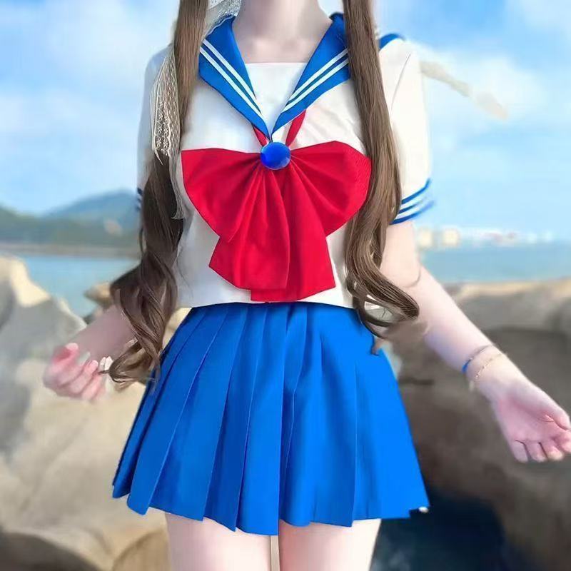 Bộ Ba Mảnh bodyline Thủy Thủ Mặt Trăng Kim Cương Đính Nơ Sáu Màu jk Thủy Thủ Đồng Phục Bộ Mùa Hè