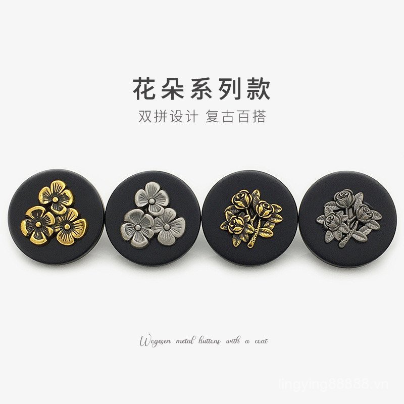 AZO - Áo Khoác Gió Cổ Đứng Nút Đôi Hình Tròn, Made from Nhựa và Kim Loại Vàng