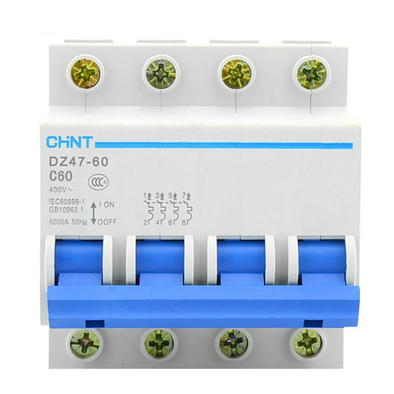 Zhengtai 380V Ba Pha Bốn Dây DZ47-60 Công Tắc Không Khí 4P Ngắt Mạch 10 / 16 / 20 / 25 / 32 / 40 / 6