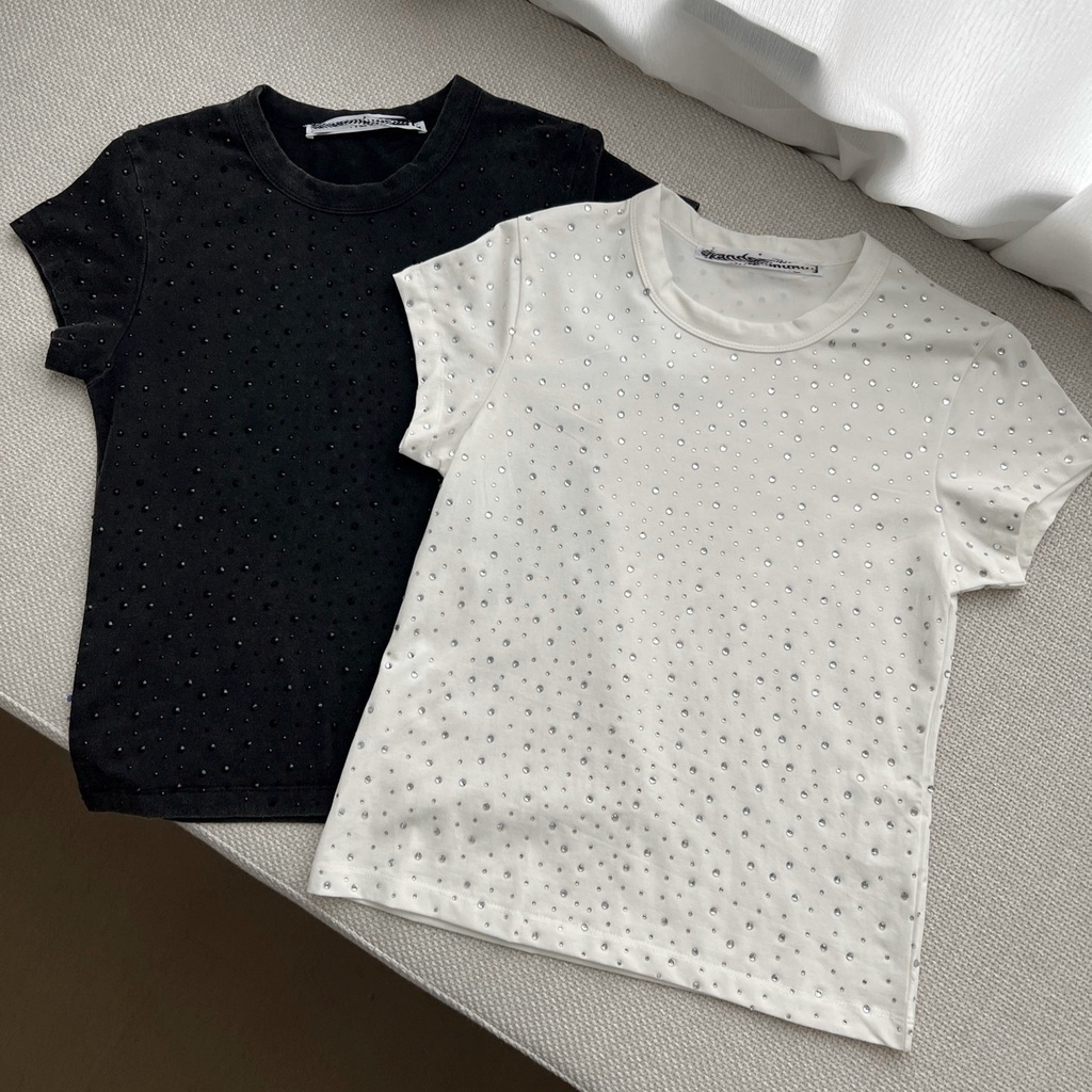 Alexand** Wan* High Quality 26Summer new product: solid color, simple, starry rhinestone embellished