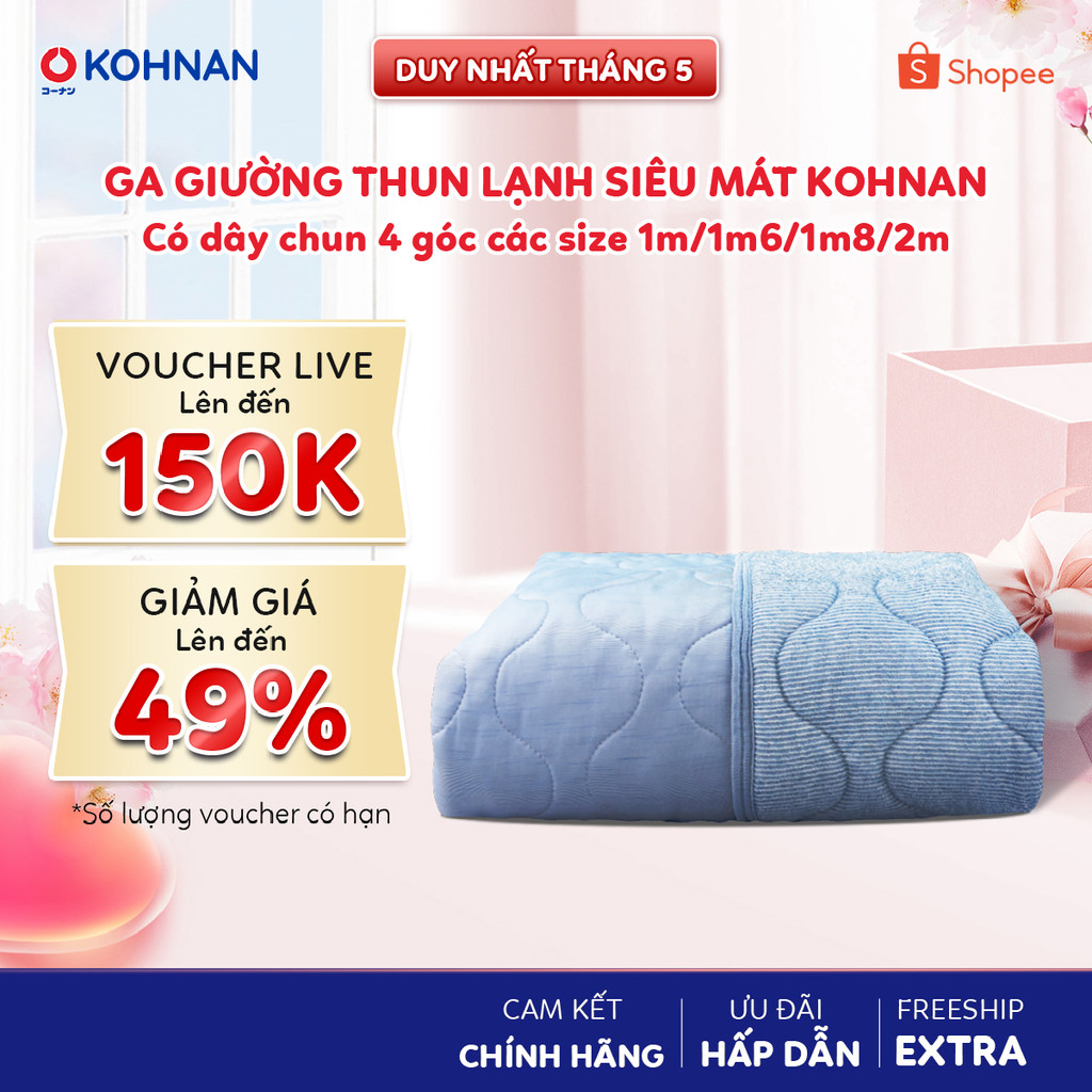 Ga giường thun lạnh KOHNAN siêu mát có dây chun 4 góc nhiều màu size 1m/1m6/1m8/2m