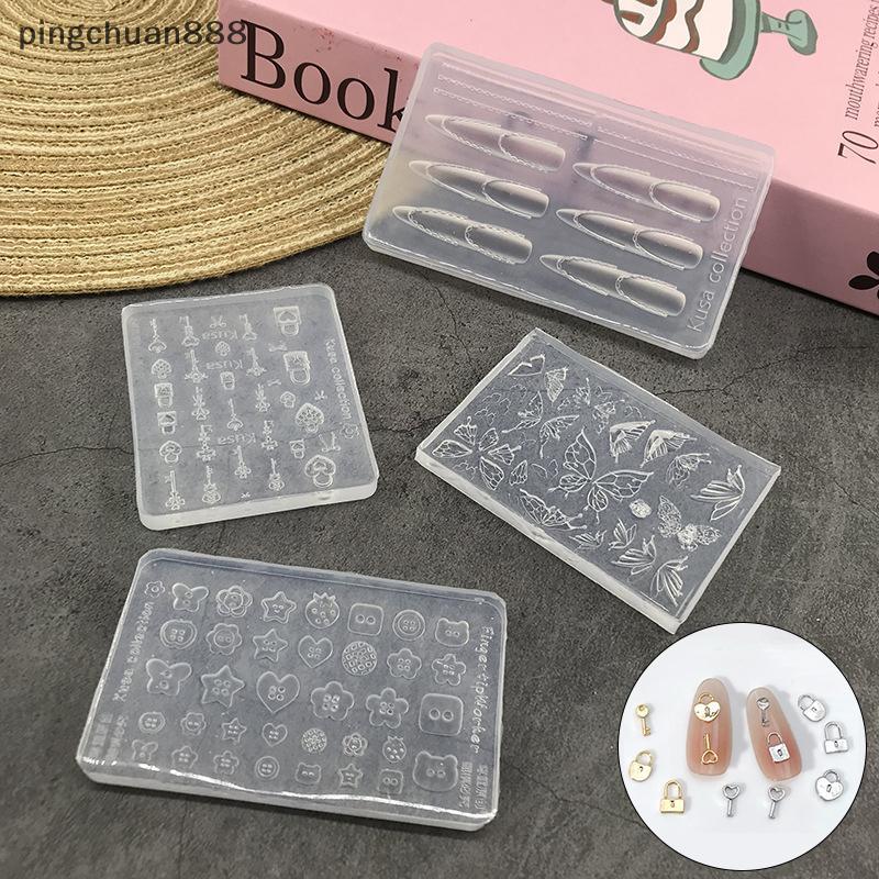 Pingchuan888 Hoạt Hình Bướm Nút Chìa Khóa Lo Silicon Khuôn Làm Móng Tay Trang Trí Phụ Kiện Dập Móng 