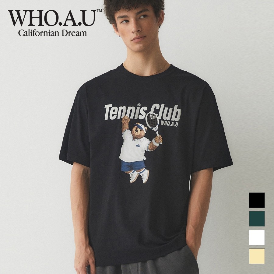 Áo thun ngắn tay in hình gấu tennis của WHO dành cho nam và nữ, Áo thun cỡ lớn 100% Cotton cao cấp t