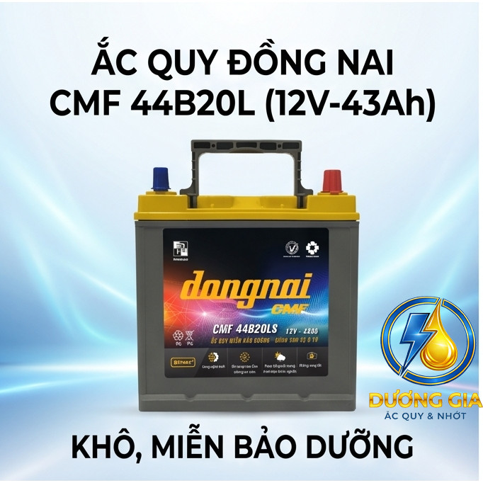 Bình Ắc Quy Đồng Nai CMF 44B20L (12V-43Ah) - Bình Khô Dung Lượng Cao Cho Kia Morning, Hyundai i10