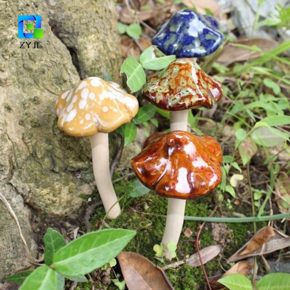ZYJC 4 Điêu Khắc Gốm Sứ, Đồ Trang Trí Nấm Gốm Sứ Mini, Đồ Trang Trí Bãi Cỏ Vintage Nhiều Màu Sắc Thự