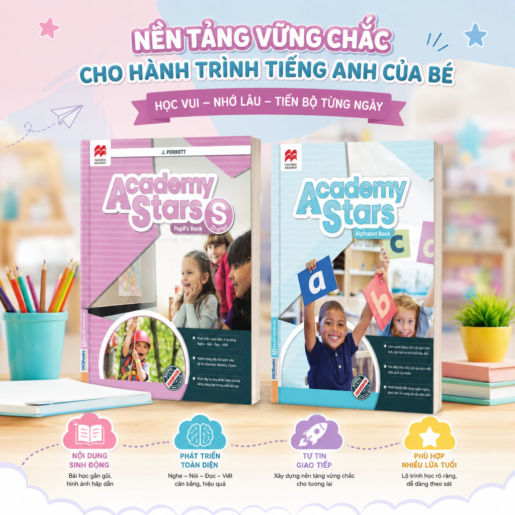 Sách -Academy Stars Pupil’s Book+  Alphabet Book (Sách học tiếng Anh Cambridge cho trẻ)